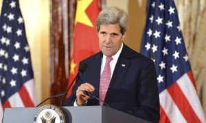 US secretary of state John Kerry in Washington on Friday. Later in the day, he boarded a plane to Geneva. Photograph: Sipa USA/Rex